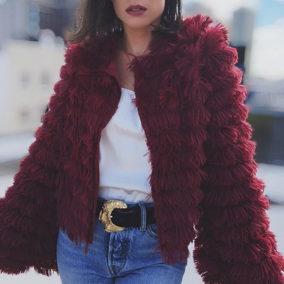 Last 1✨🆕Naomi Burgundy Bell Sleeve Shag Jacket - Picture 2 of 7